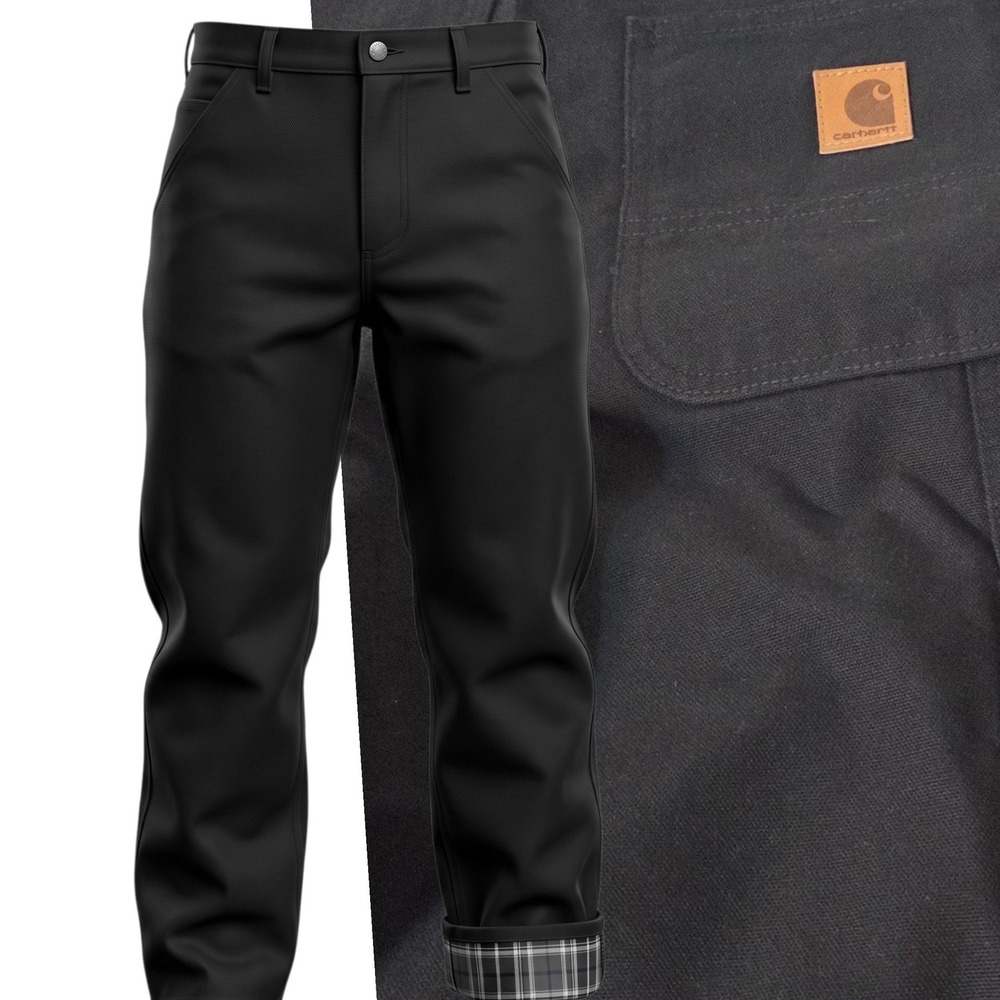 Carhartt B111 Work Dungarees Men 34x30 Black Flannel Lined Washed Duck Pants